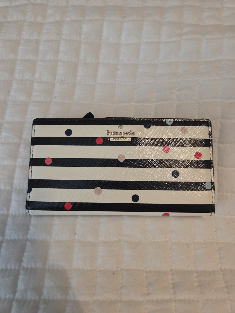 kate spade Black and White Stripe Polka Dot Continental Wallet